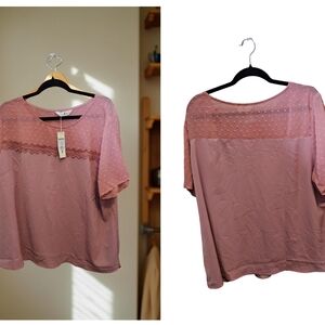 NWT Size 3x Agnes Orinda Elegant Mauve Lace Women's Blouse